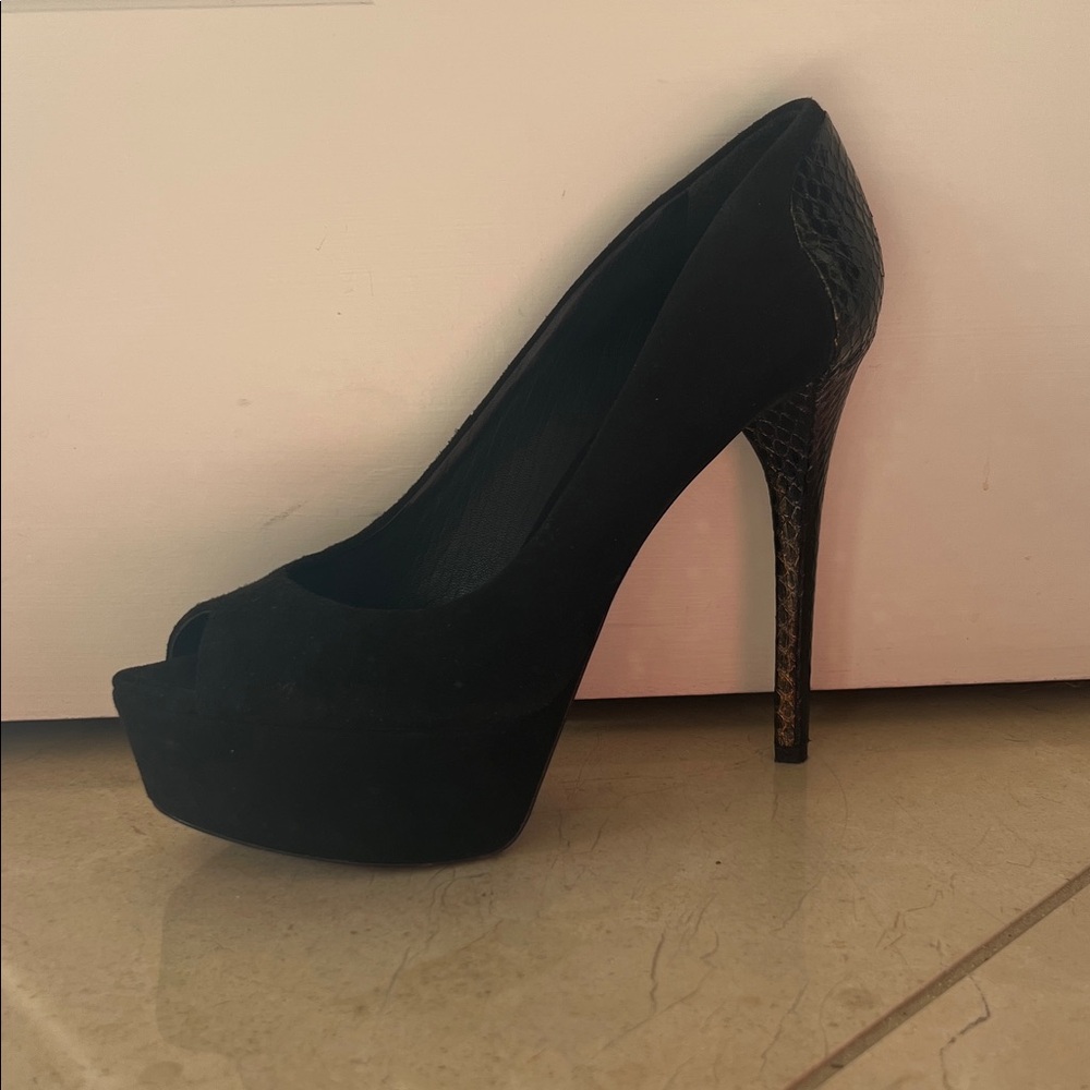 Brian Atwood Black Peep-Toe Platform Heels